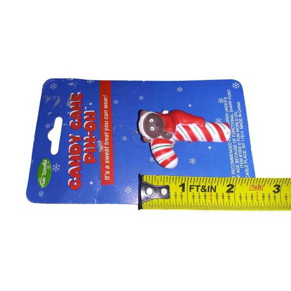 Fun World Candy Cane Pin On Bear Santa Candy Cane Holiday Brooch NEW - Picture 3 of 3